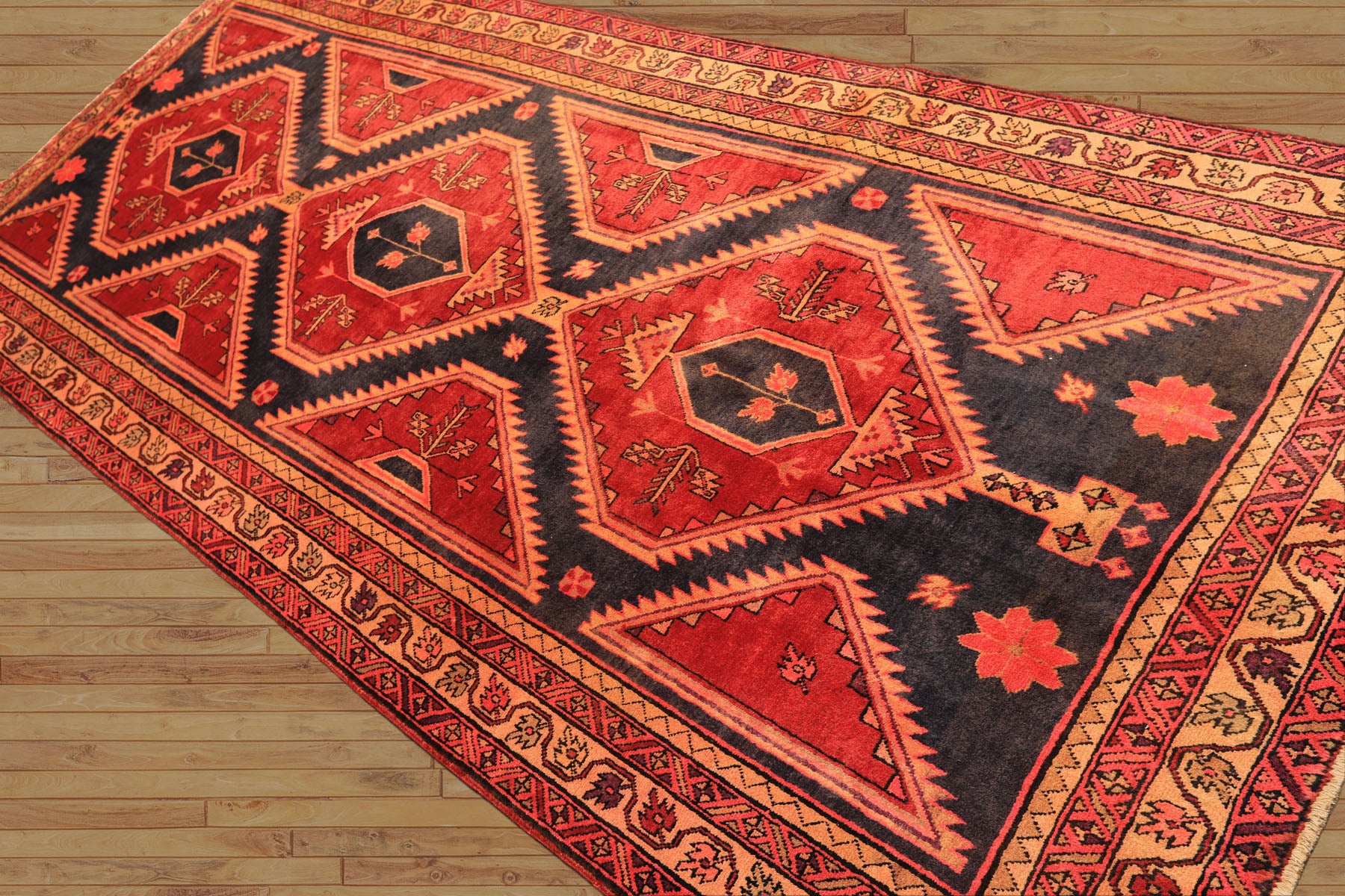 Runner Rust, Charcoal, Rose Color Hand Knotted Bakshaish Wool Traditional Oriental Rug