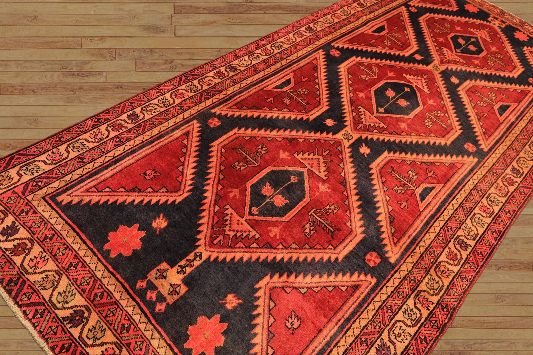 Runner Rust, Charcoal, Rose Color Hand Knotted Bakshaish Wool Traditional Oriental Rug