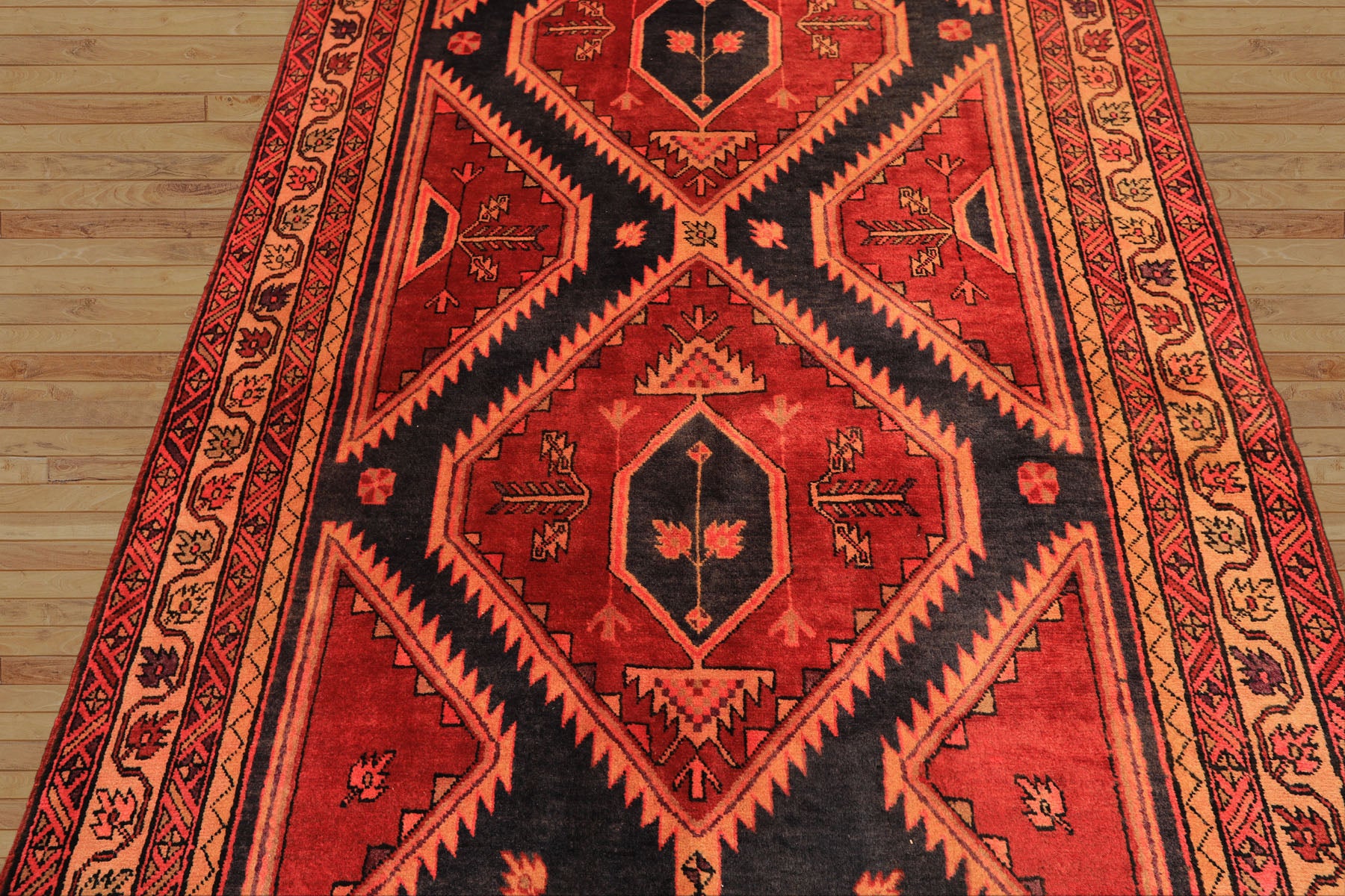 Runner Rust, Charcoal, Rose Color Hand Knotted Bakshaish Wool Traditional Oriental Rug