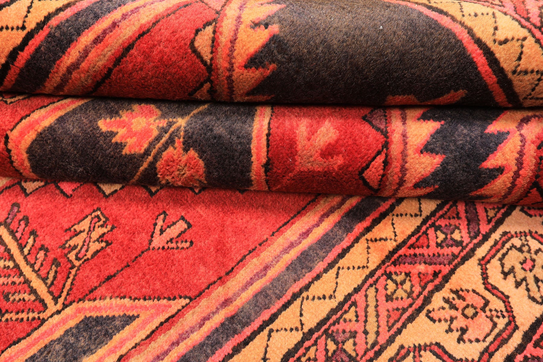 Runner Rust, Charcoal, Rose Color Hand Knotted Bakshaish Wool Traditional Oriental Rug