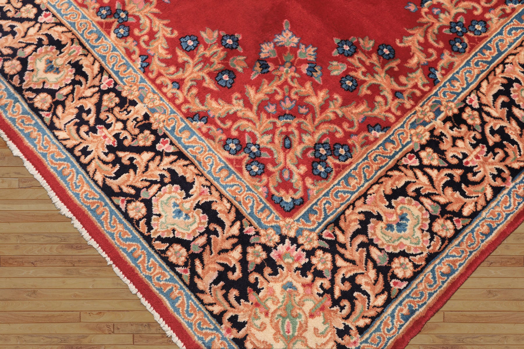7x10 Red, Navy, Aqua Color Hand Knotted Kerman Wool Traditional Oriental Rug