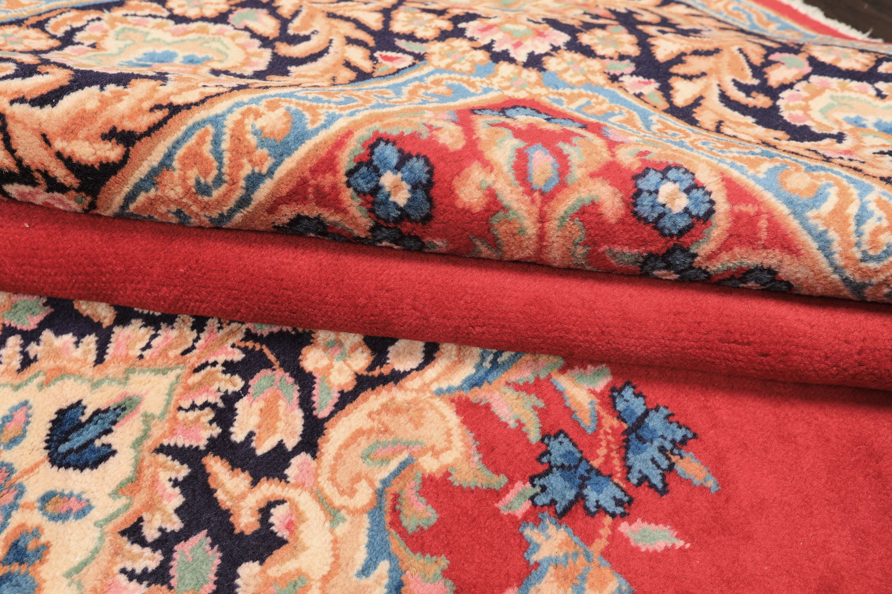 7x10 Red, Navy, Aqua Color Hand Knotted Kerman Wool Traditional Oriental Rug