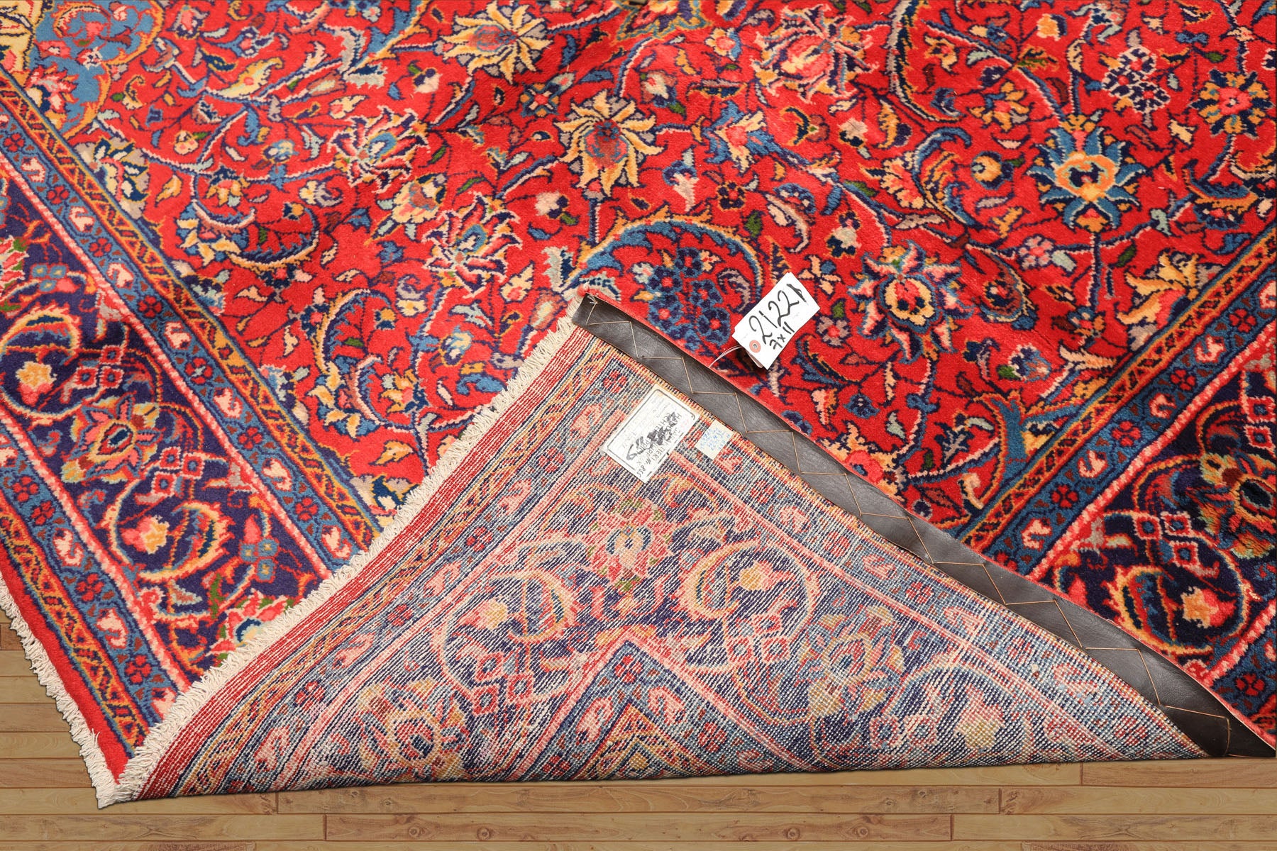 7x11 Red, Navy, Gold Color Hand Knotted Sarouk Wool Traditional Oriental Rug