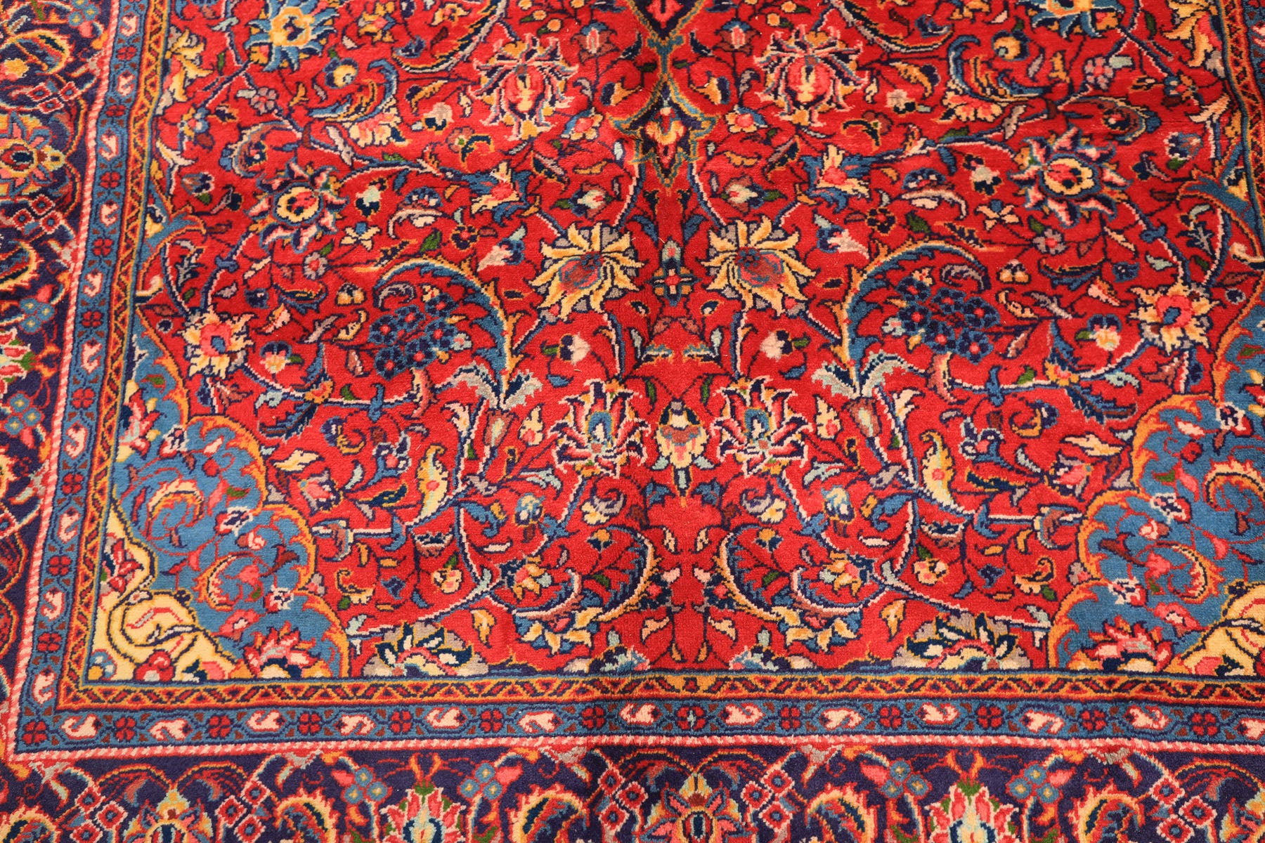 7x11 Red, Navy, Gold Color Hand Knotted Sarouk Wool Traditional Oriental Rug