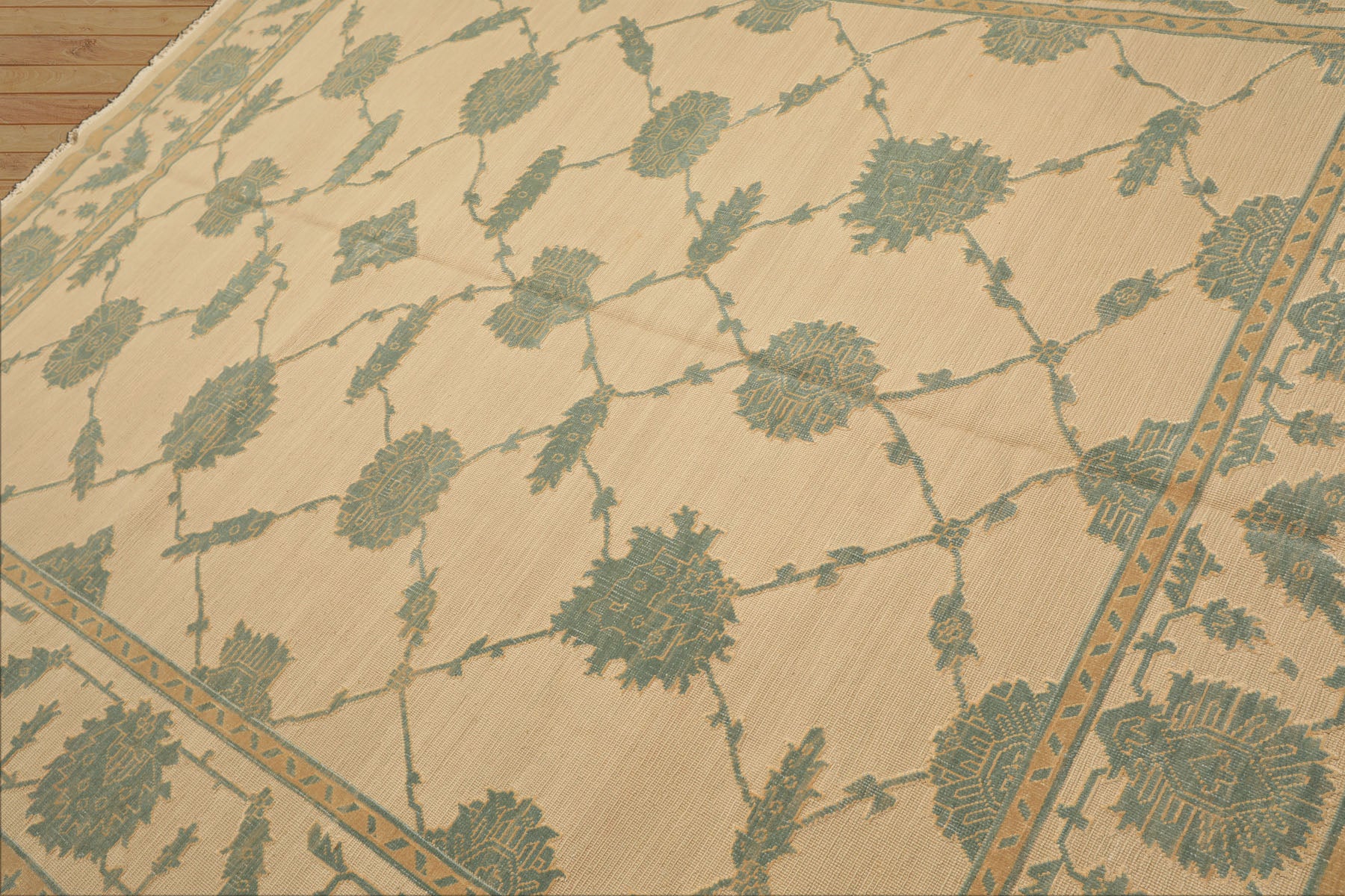 8x10 Ivory, Aqua, Light Gold Color Hand Knotted Nourison Nourmak Soumak Wool & Silk Transitional Oriental Rug