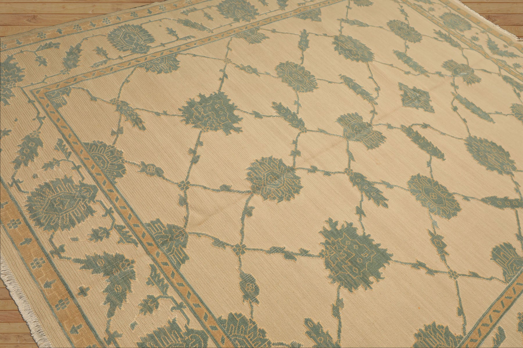 8x10 Ivory, Aqua, Light Gold Color Hand Knotted Nourison Nourmak Soumak Wool & Silk Transitional Oriental Rug