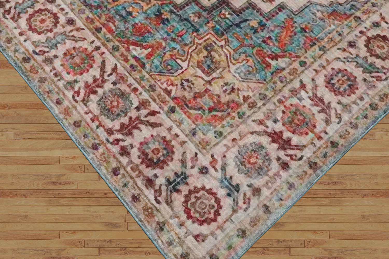 Multi Size  Aqua Beige Rust Color Machine Made Flatweave Polyester Traditional Oriental Rug