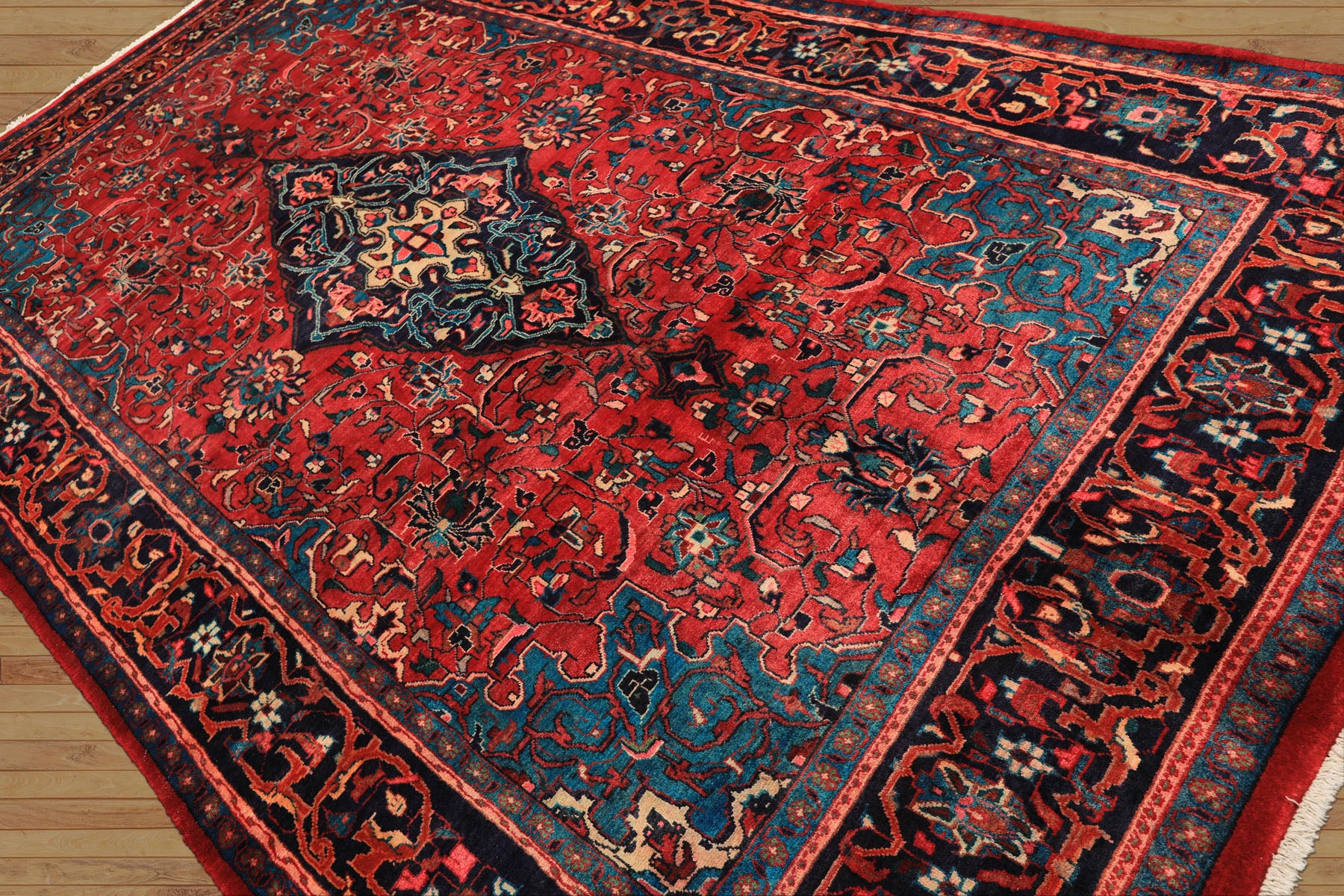 7x12 Wine, Navy, Turquoise Color Hand Knotted Tabriz Wool Traditional Oriental Rug