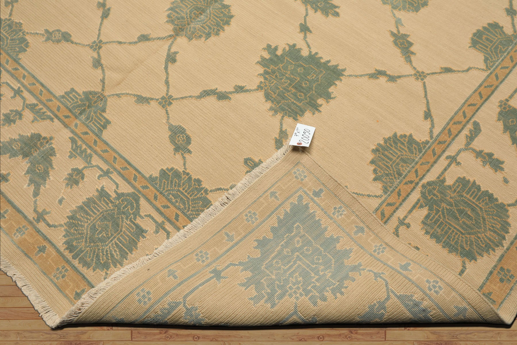 8x10 Ivory, Aqua, Light Gold Color Hand Knotted Nourison Nourmak Soumak Wool & Silk Transitional Oriental Rug