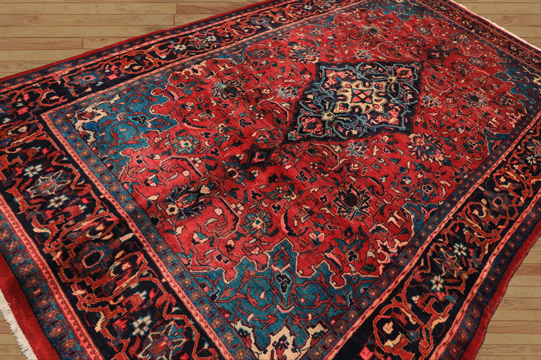 7x12 Wine, Navy, Turquoise Color Hand Knotted Tabriz Wool Traditional Oriental Rug