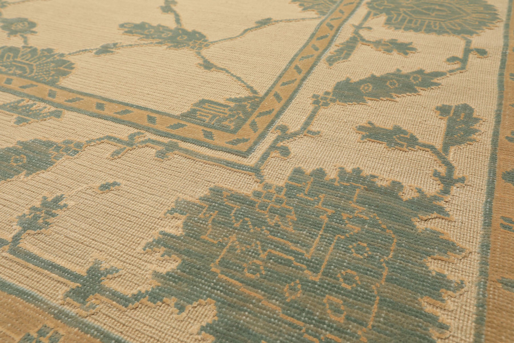 8x10 Ivory, Aqua, Light Gold Color Hand Knotted Nourison Nourmak Soumak Wool & Silk Transitional Oriental Rug