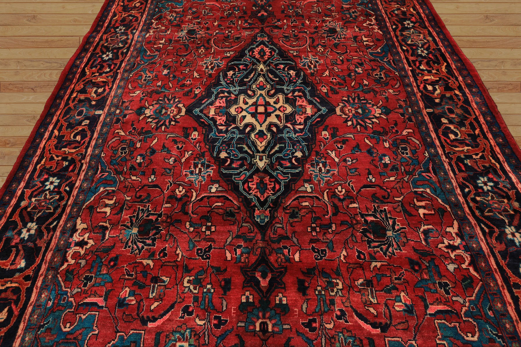 7x12 Wine, Navy, Turquoise Color Hand Knotted Tabriz Wool Traditional Oriental Rug