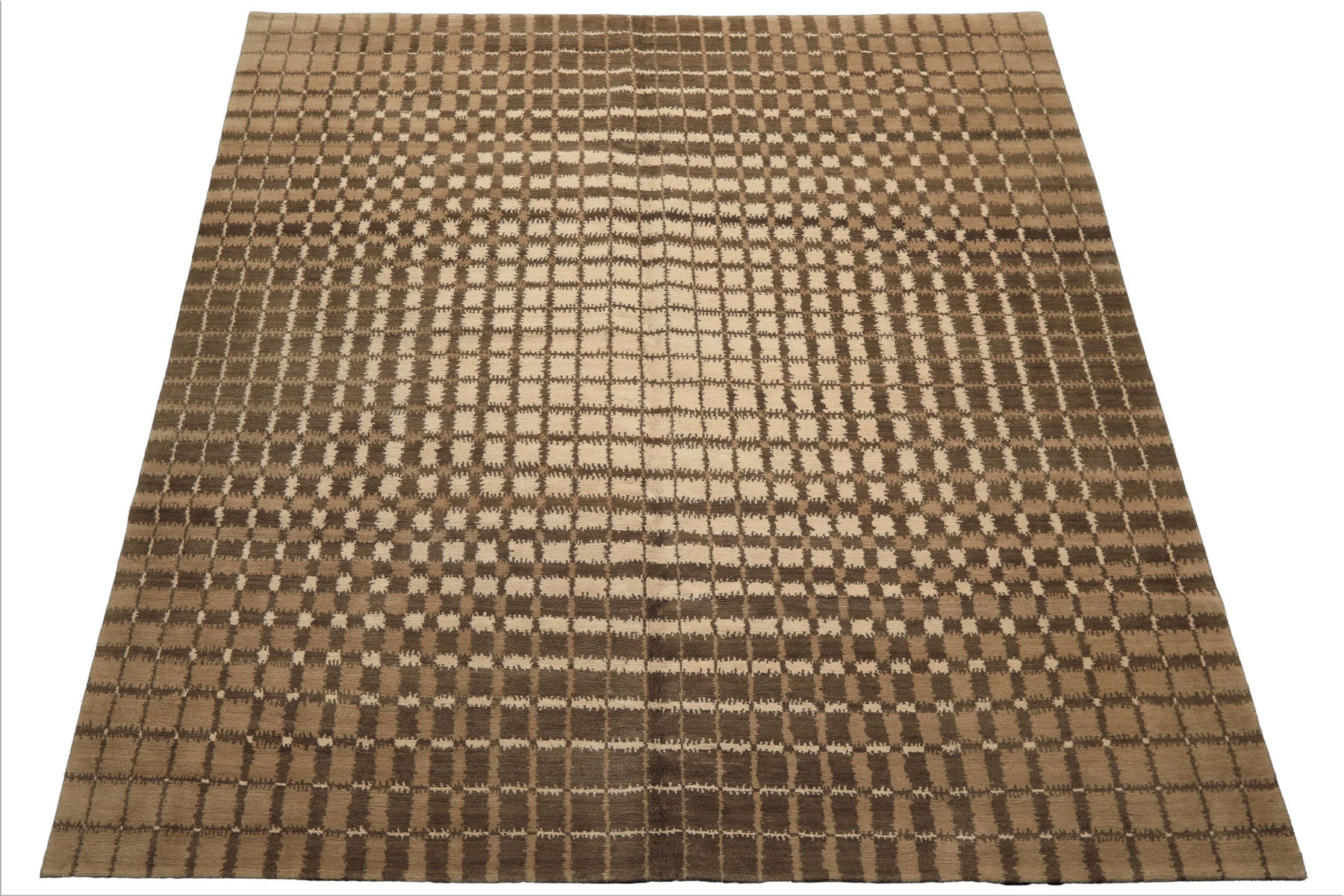 7x8 Ivory, Moss, Brown Color Hand Knotted Tibetan Wool Modern & Contemporary Oriental Rug