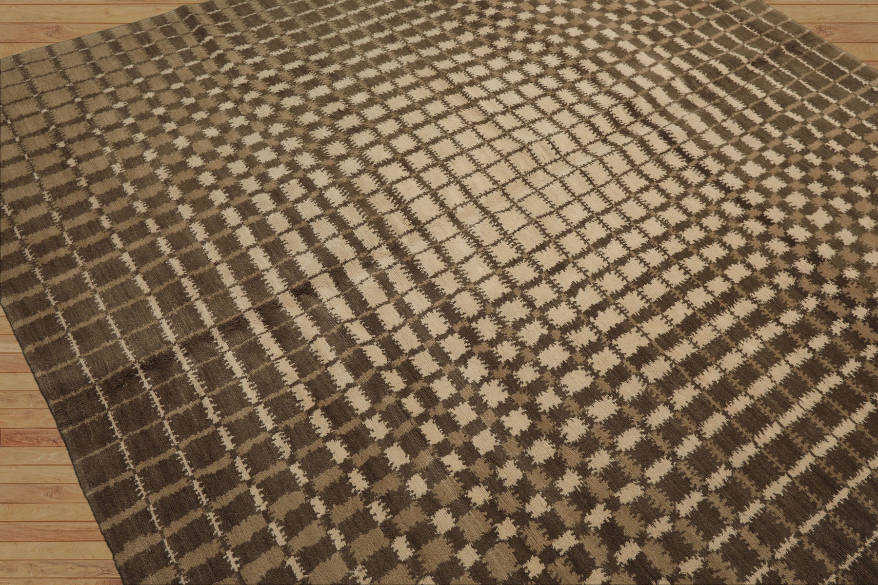 7x8 Ivory, Moss, Brown Color Hand Knotted Tibetan Wool Modern & Contemporary Oriental Rug