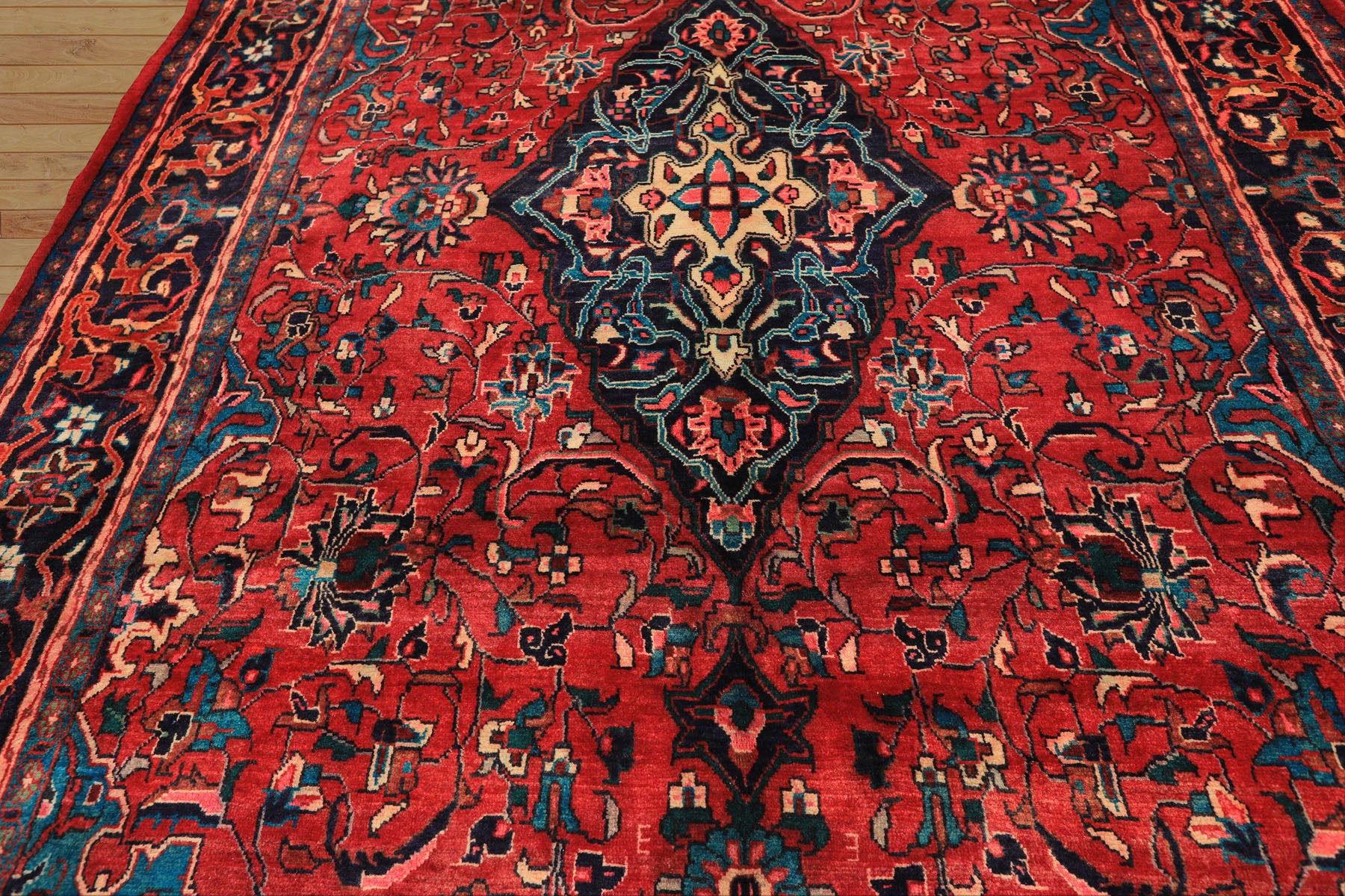 7x12 Wine, Navy, Turquoise Color Hand Knotted Tabriz Wool Traditional Oriental Rug
