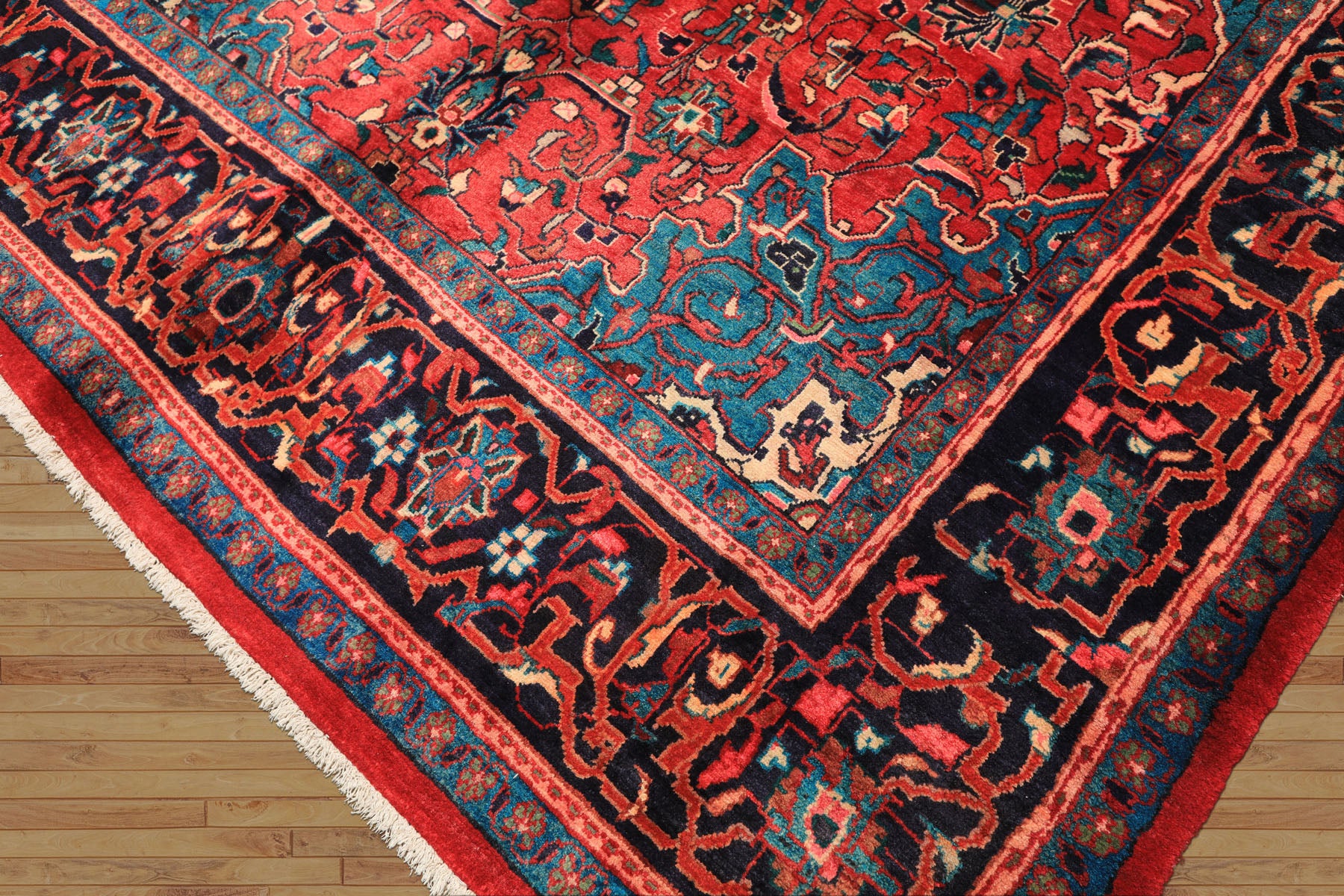 7x12 Wine, Navy, Turquoise Color Hand Knotted Tabriz Wool Traditional Oriental Rug