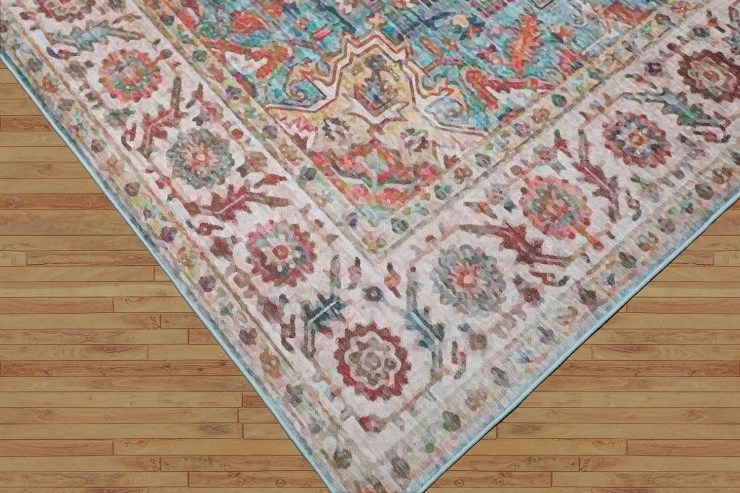 Multi Size  Aqua Beige Rust Color Machine Made Flatweave Polyester Traditional Oriental Rug