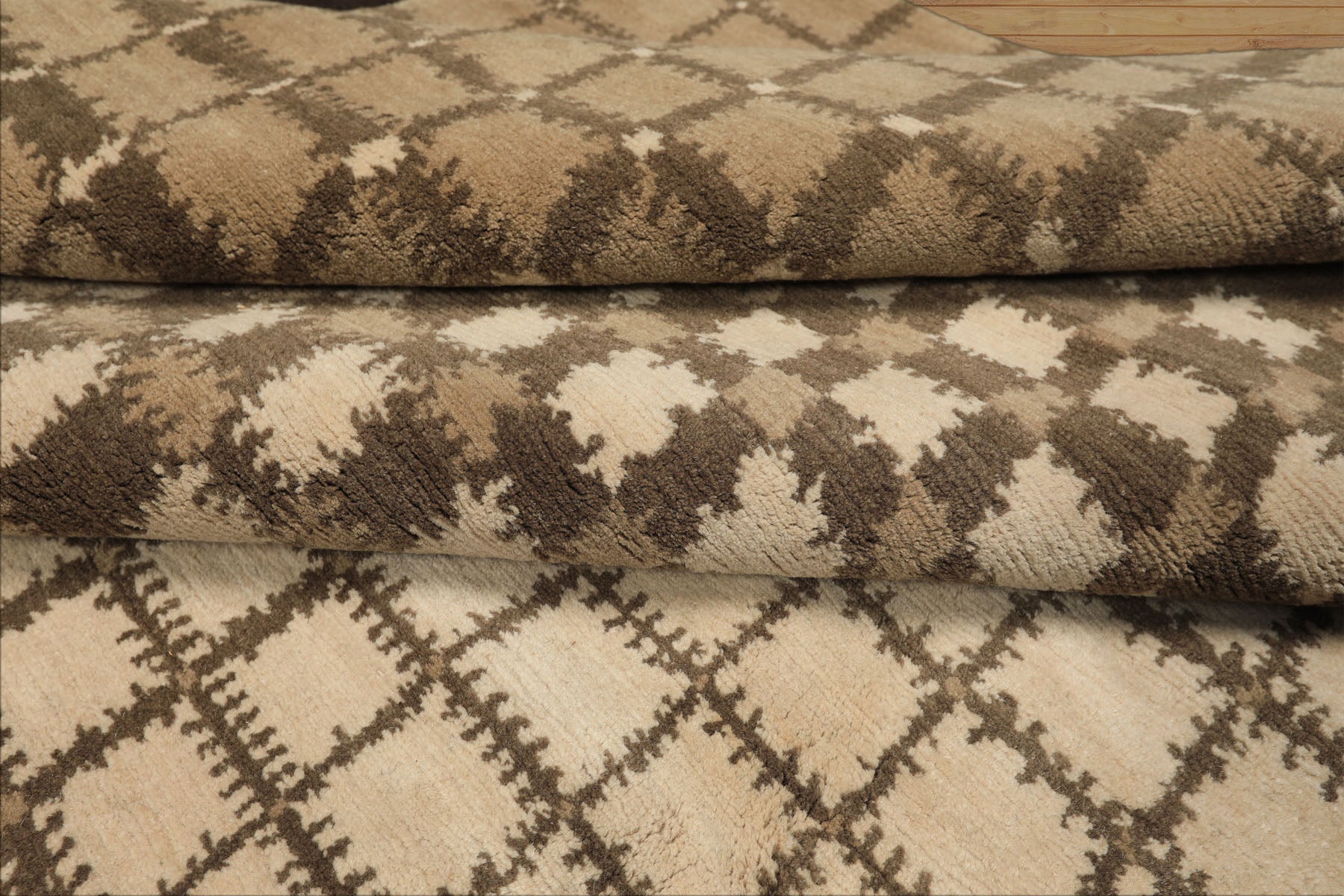 7x8 Ivory, Moss, Brown Color Hand Knotted Tibetan Wool Modern & Contemporary Oriental Rug