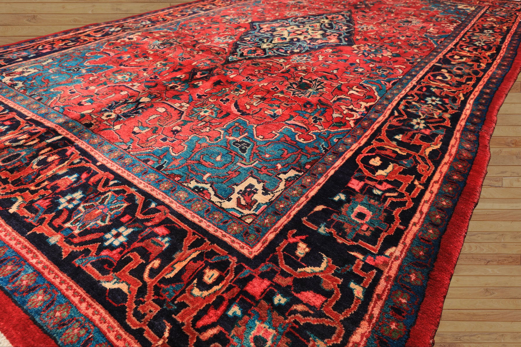 7x12 Wine, Navy, Turquoise Color Hand Knotted Tabriz Wool Traditional Oriental Rug