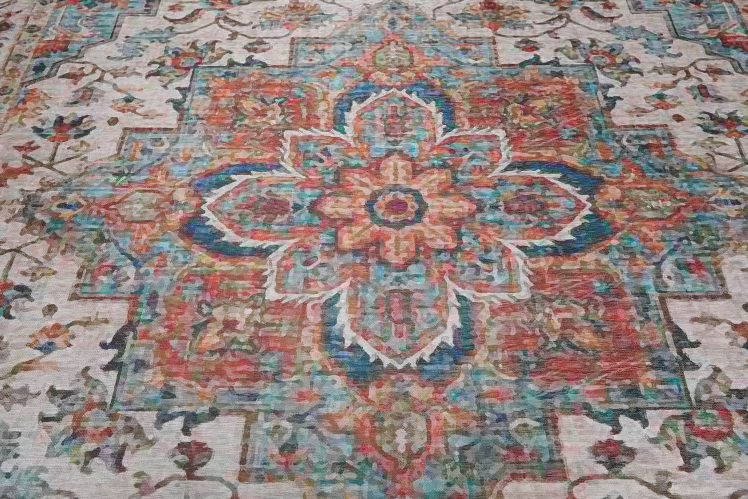 Multi Size  Aqua Beige Rust Color Machine Made Flatweave Polyester Traditional Oriental Rug