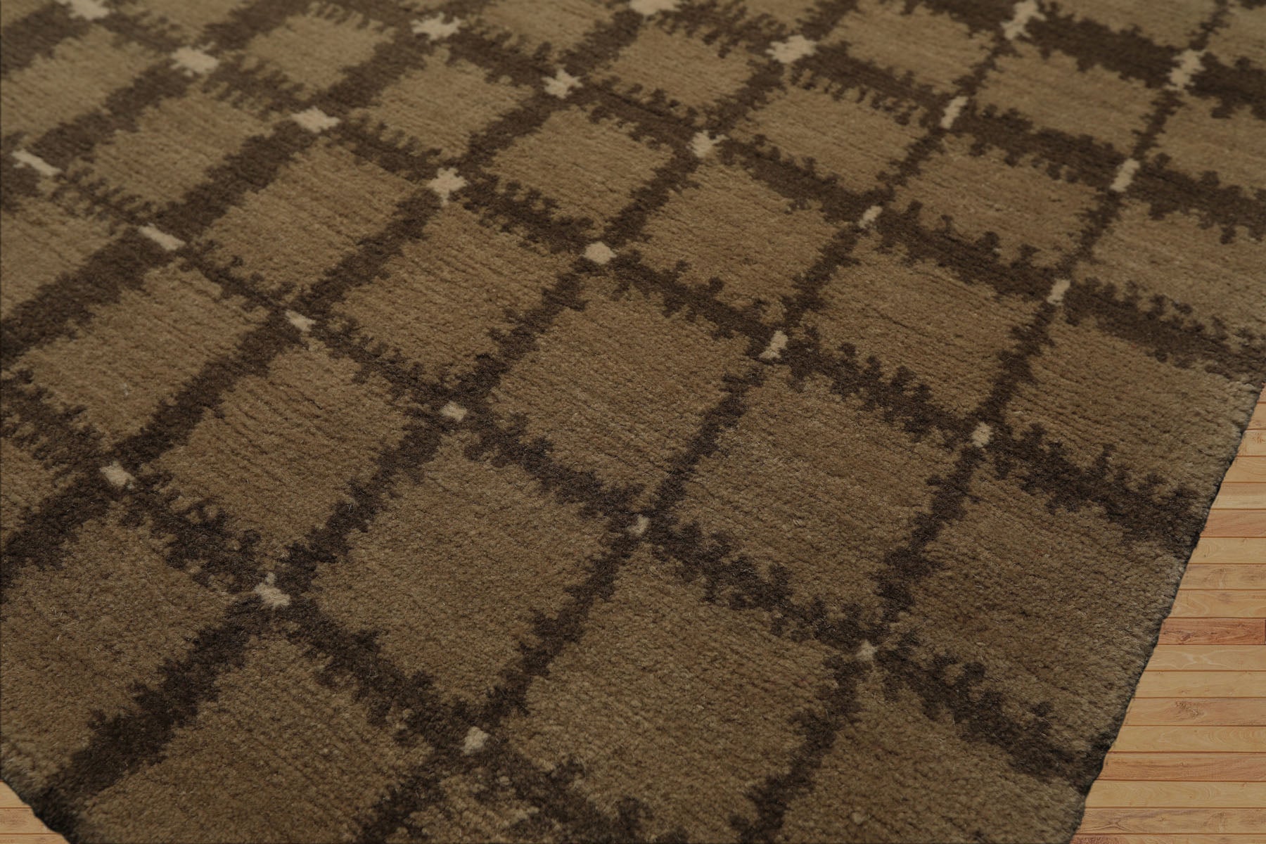 7x8 Ivory, Moss, Brown Color Hand Knotted Tibetan Wool Modern & Contemporary Oriental Rug