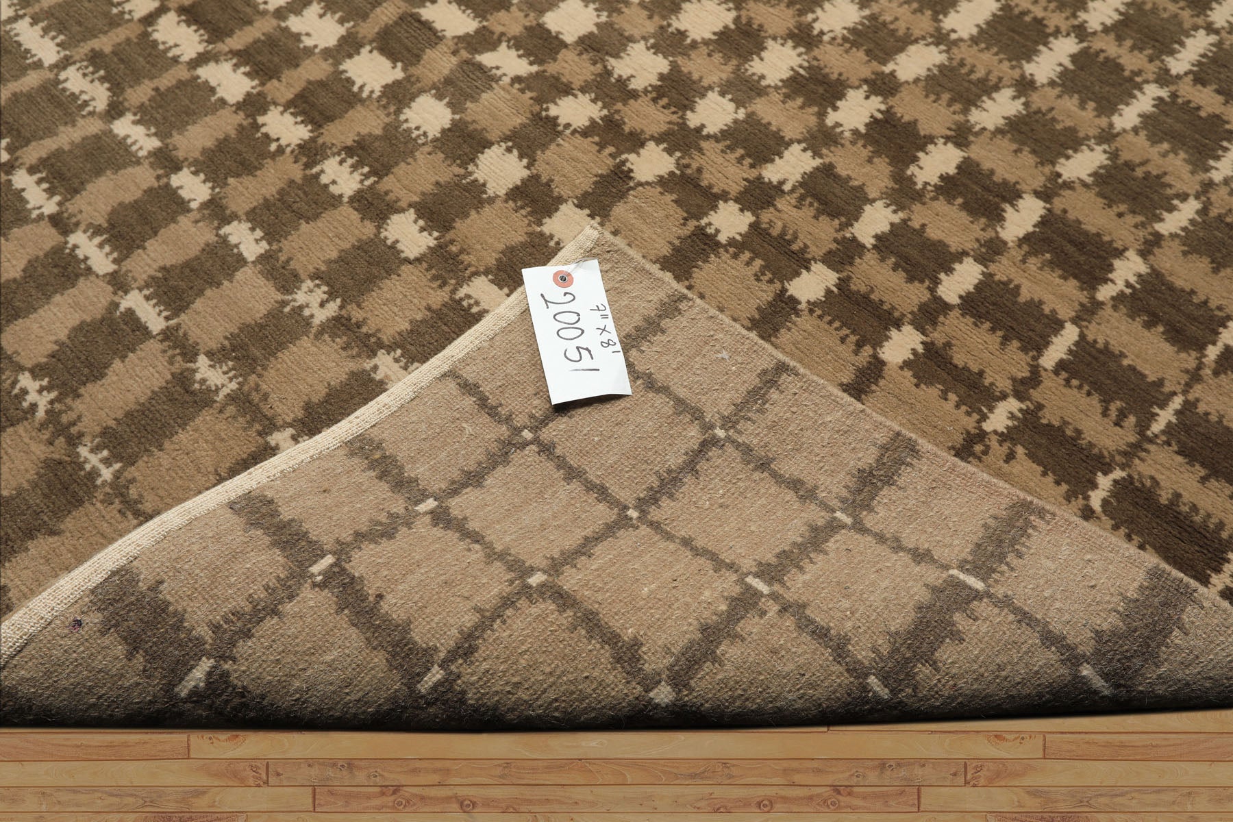 7x8 Ivory, Moss, Brown Color Hand Knotted Tibetan Wool Modern & Contemporary Oriental Rug