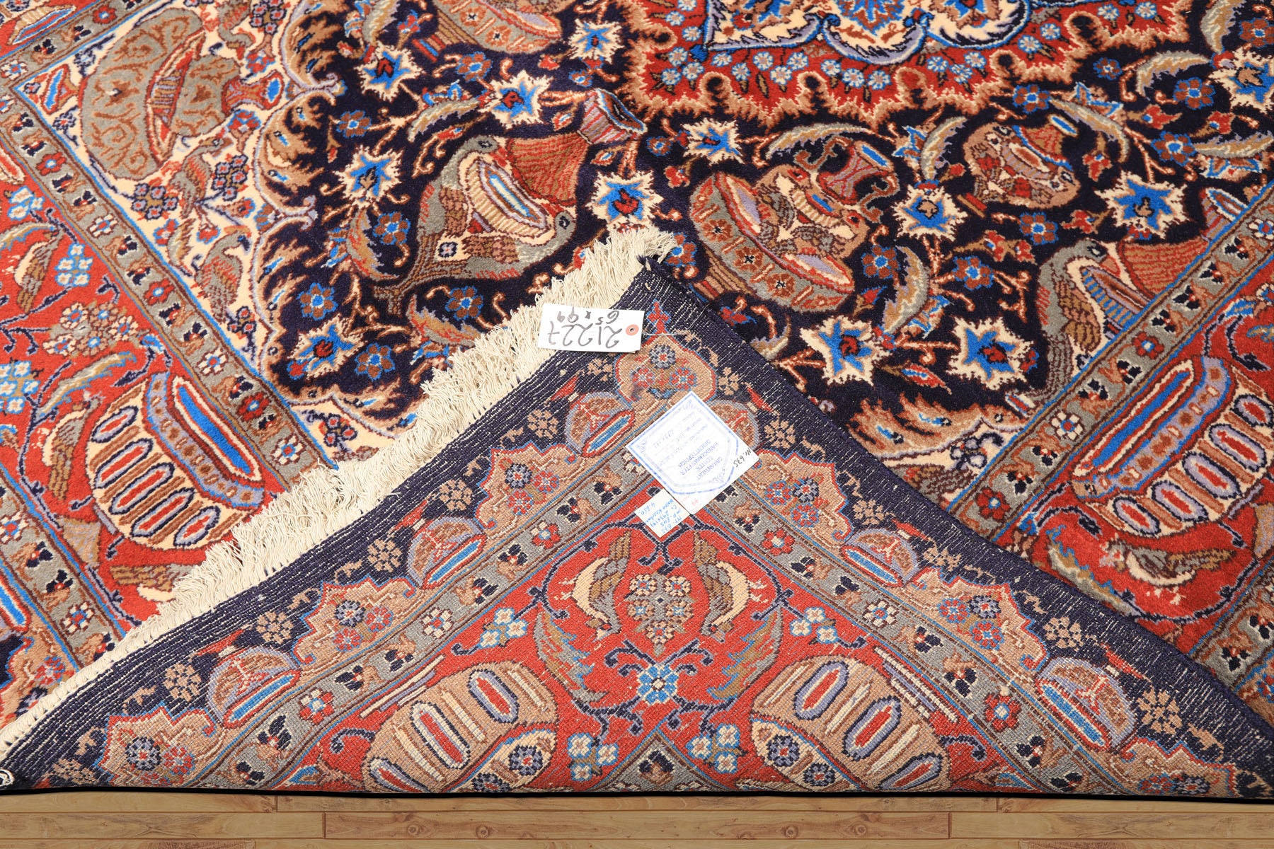 6x9 Navy, Burnt Orange, Ivory Color Hand Knotted Kashmar Wool Traditional Oriental Rug