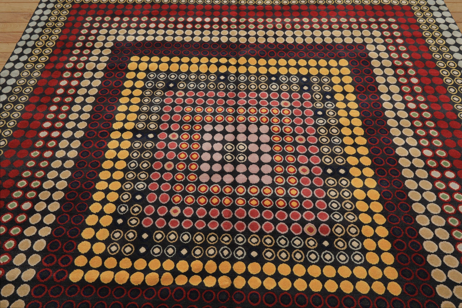 7x8 Dark Gray, Gold, Red Color Hand Knotted Tibetan Wool Modern & Contemporary Oriental Rug