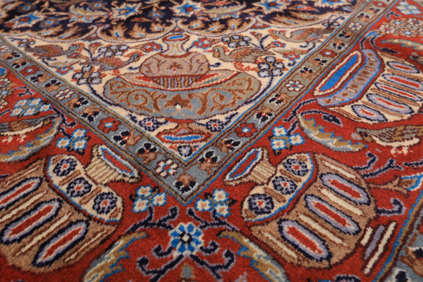 6x9 Navy, Burnt Orange, Ivory Color Hand Knotted Kashmar Wool Traditional Oriental Rug