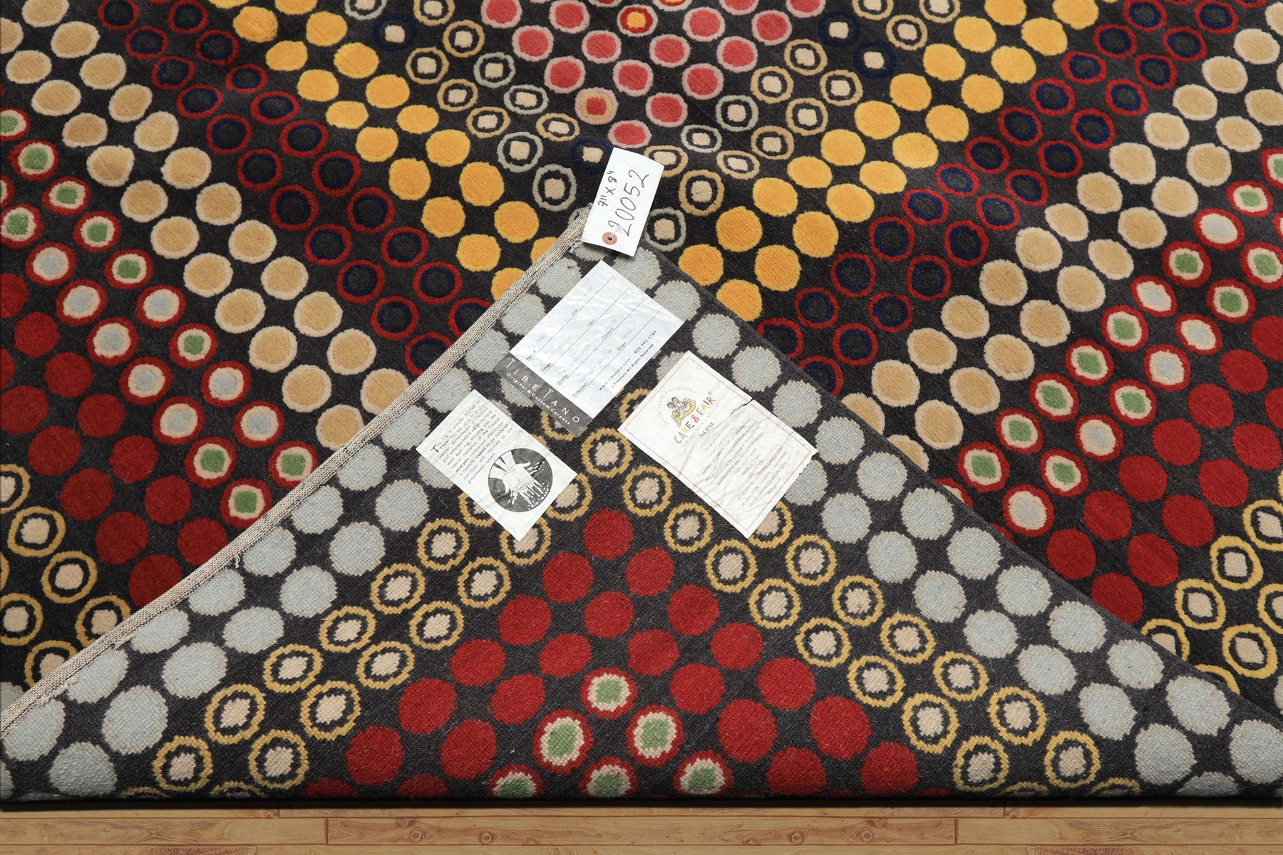 7x8 Dark Gray, Gold, Red Color Hand Knotted Tibetan Wool Modern & Contemporary Oriental Rug