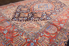 6x9 Navy, Burnt Orange, Ivory Color Hand Knotted Kashmar Wool Traditional Oriental Rug