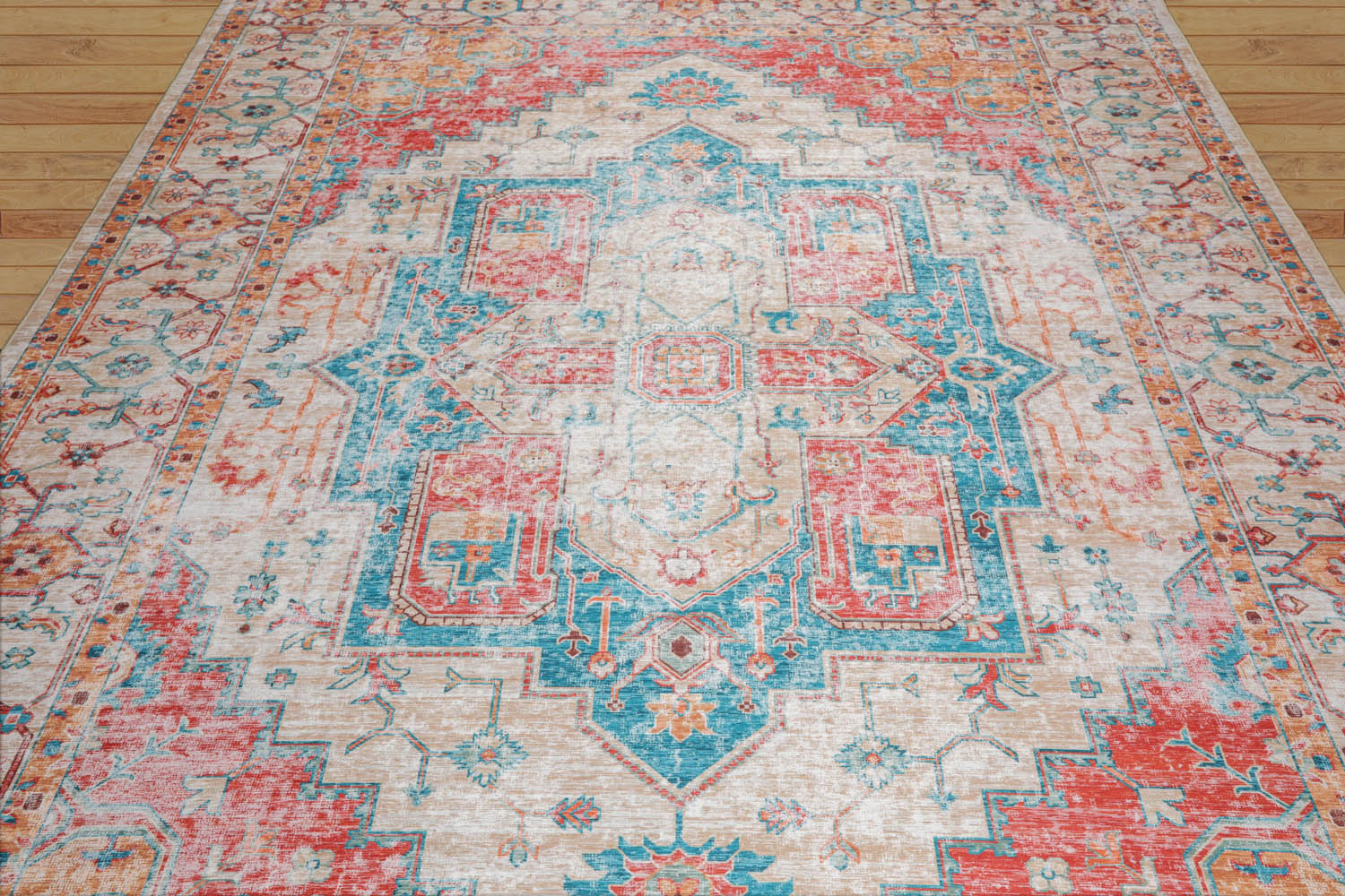 Multi Size Beige Turquoise Coral Color Machine Made Flatweave Polyester Traditional Oriental Rug