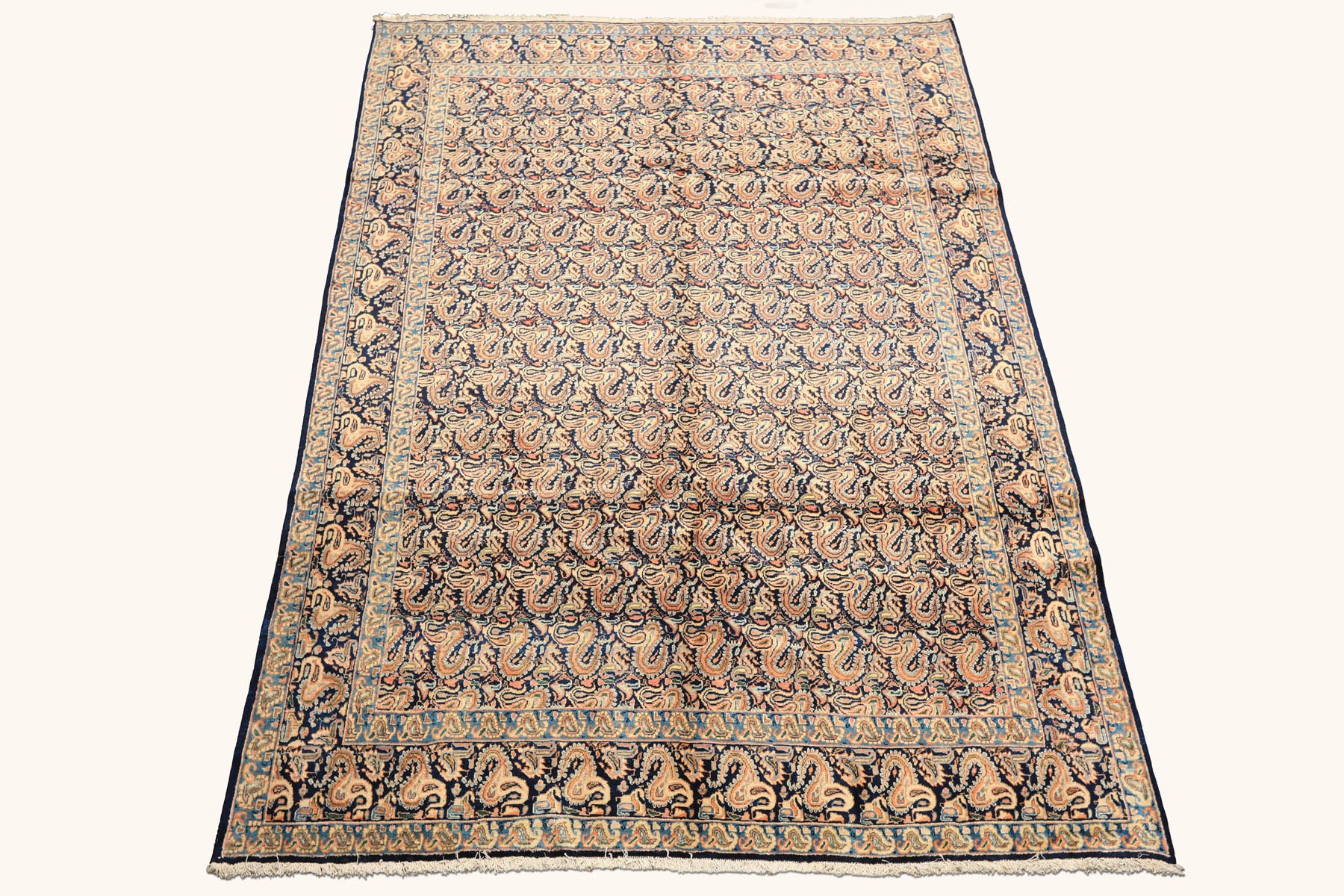 6x9 Navy, Ivory, Blue Color Hand Knotted Khorassan Wool Traditional Oriental Rug
