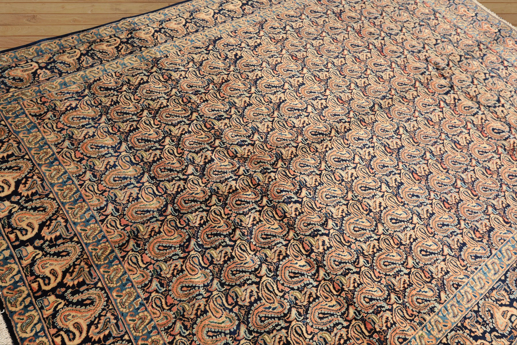 6x9 Navy, Ivory, Blue Color Hand Knotted Khorassan Wool Traditional Oriental Rug
