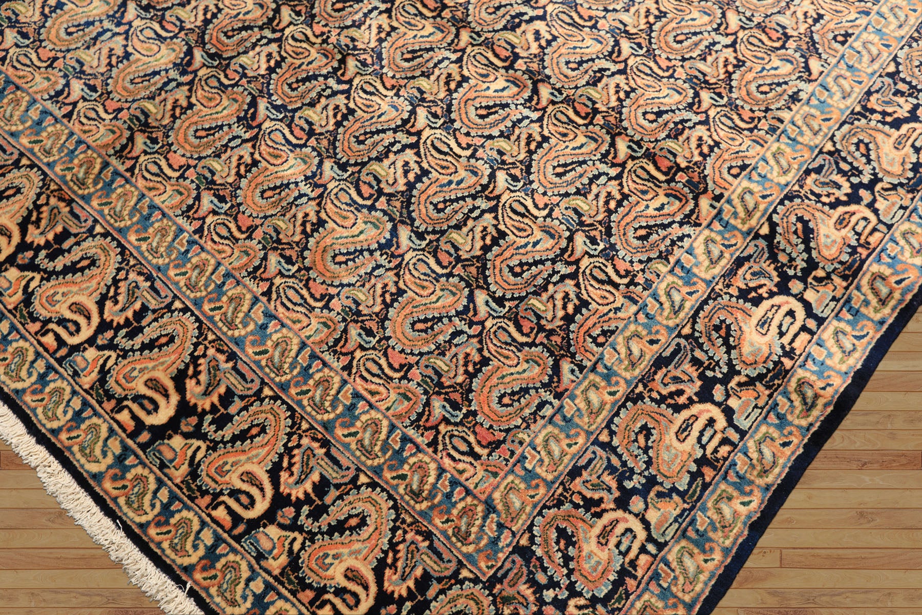 6x9 Navy, Ivory, Blue Color Hand Knotted Khorassan Wool Traditional Oriental Rug