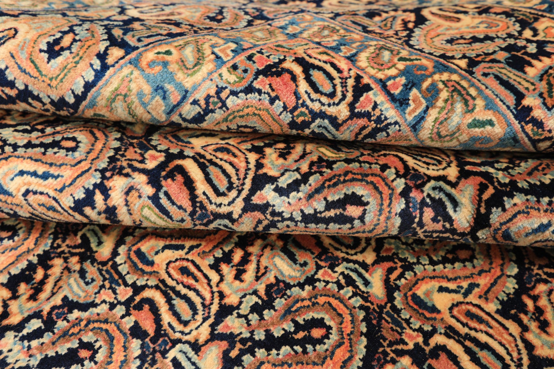6x9 Navy, Ivory, Blue Color Hand Knotted Khorassan Wool Traditional Oriental Rug
