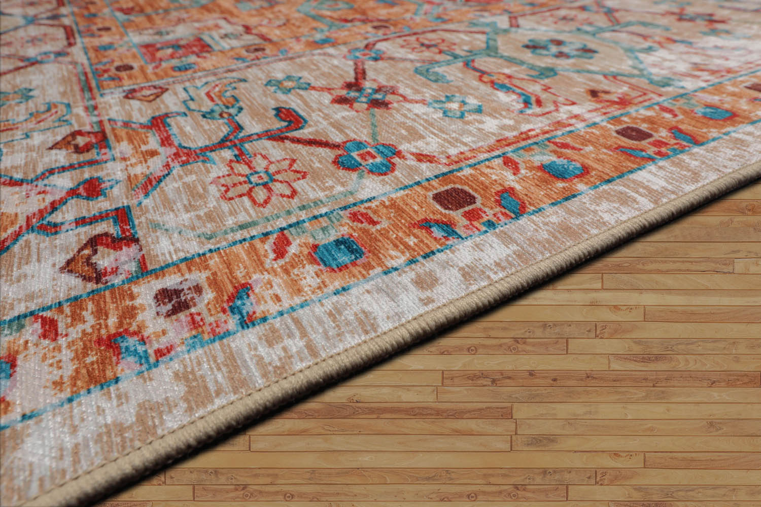 Multi Size Beige Turquoise Coral Color Machine Made Flatweave Polyester Traditional Oriental Rug