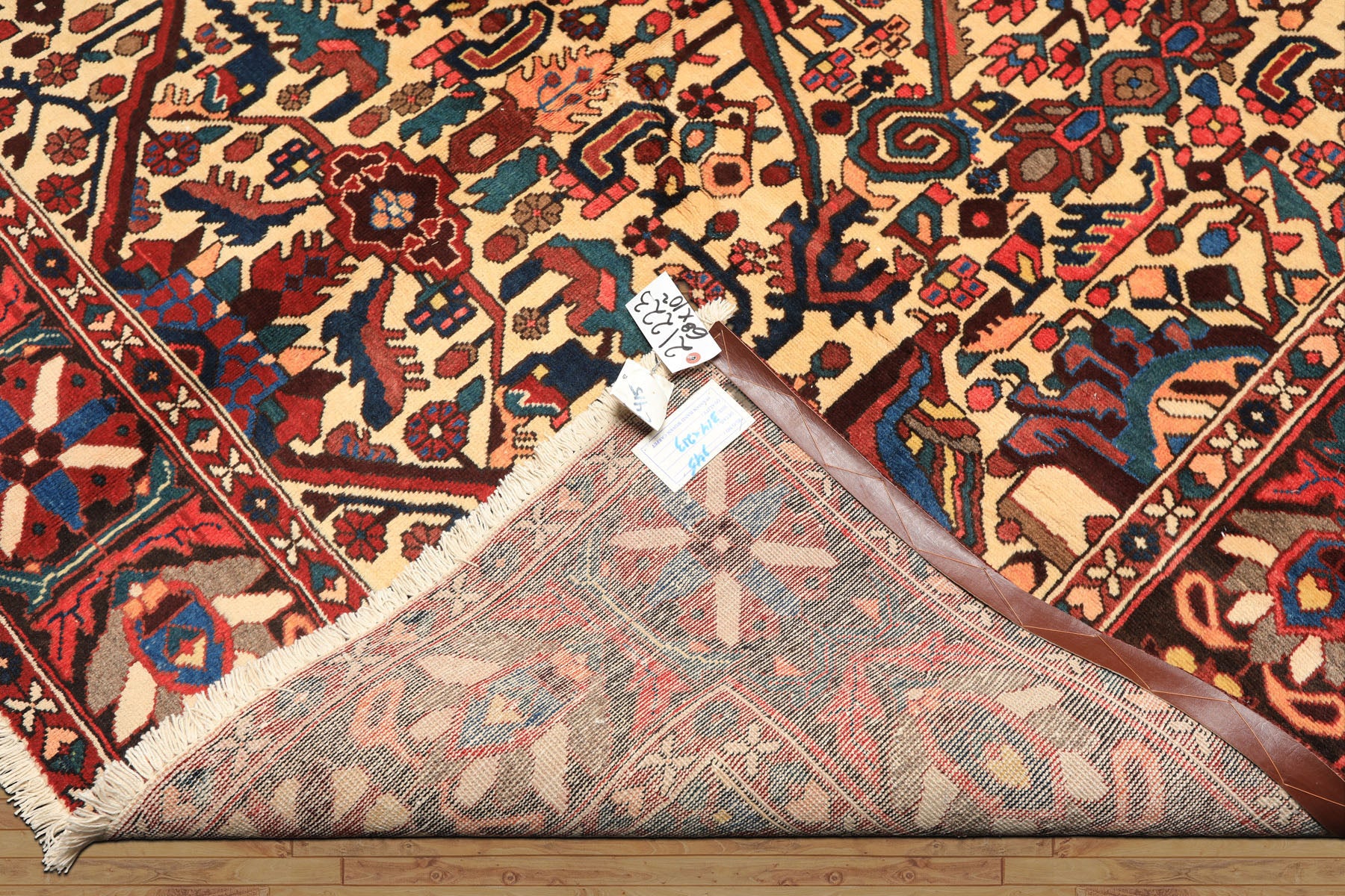 7x10 Ivory, Chocolate, Navy Color Hand Knotted Char Mahal Bhaktiari Wool Traditional Oriental Rug