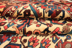 7x10 Ivory, Chocolate, Navy Color Hand Knotted Char Mahal Bhaktiari Wool Traditional Oriental Rug