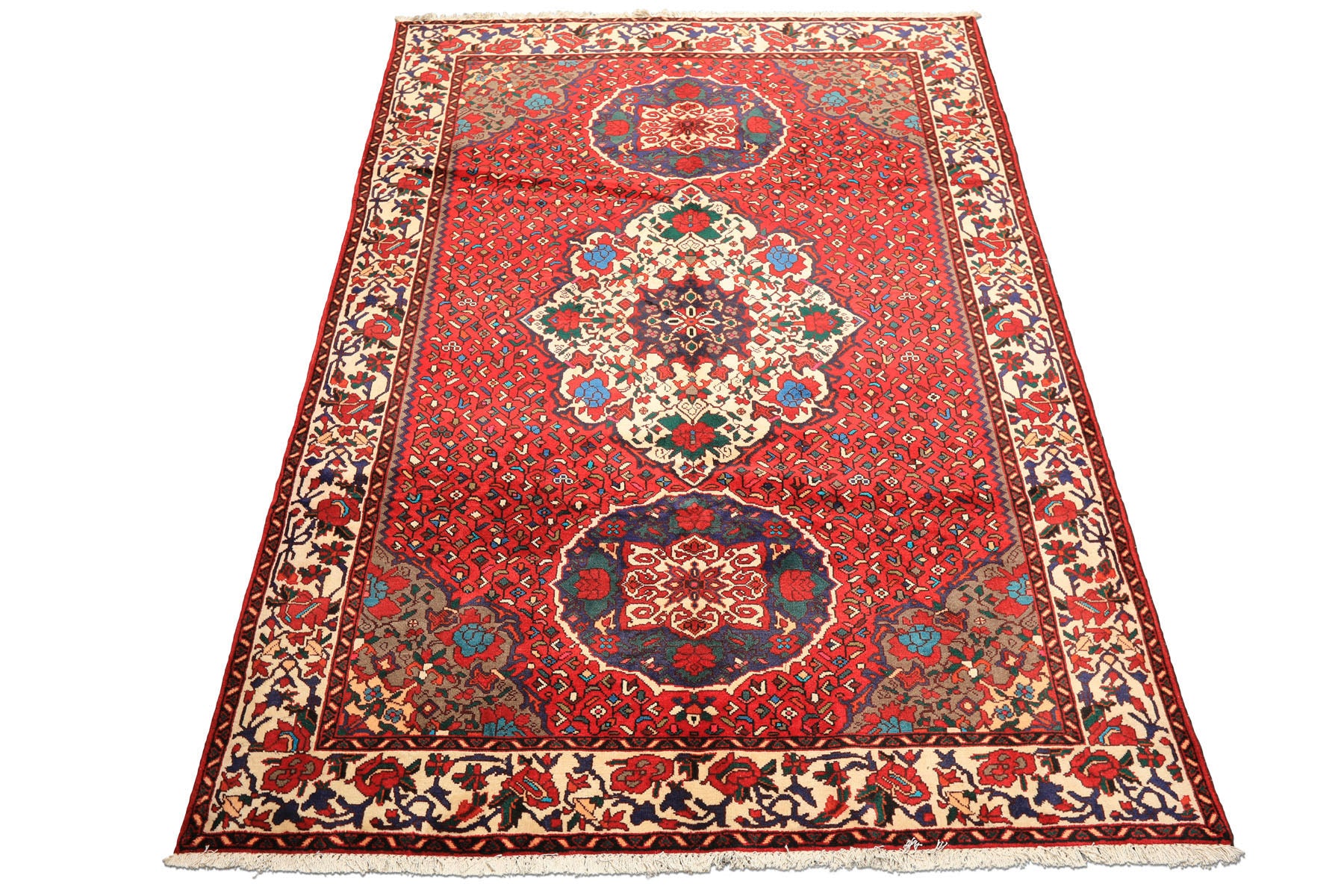 7x10 Red, Ivory, Blue Color Hand Knotted Ghom Wool Traditioal Oriental Rug