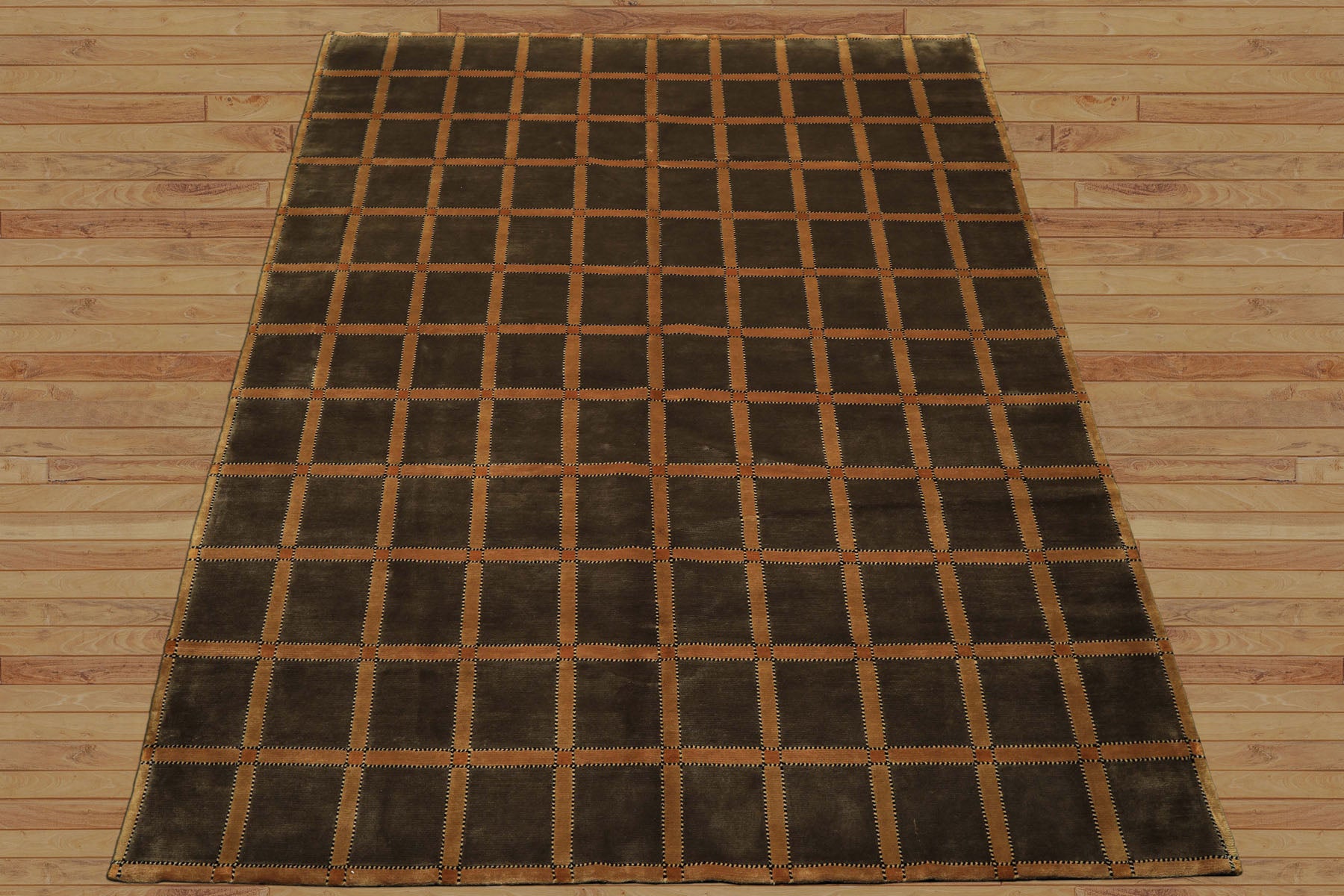 8x10 Mossy Green, Caramel, Tan Color Hand Knotted Tibetan Wool Transitional Oriental Rug