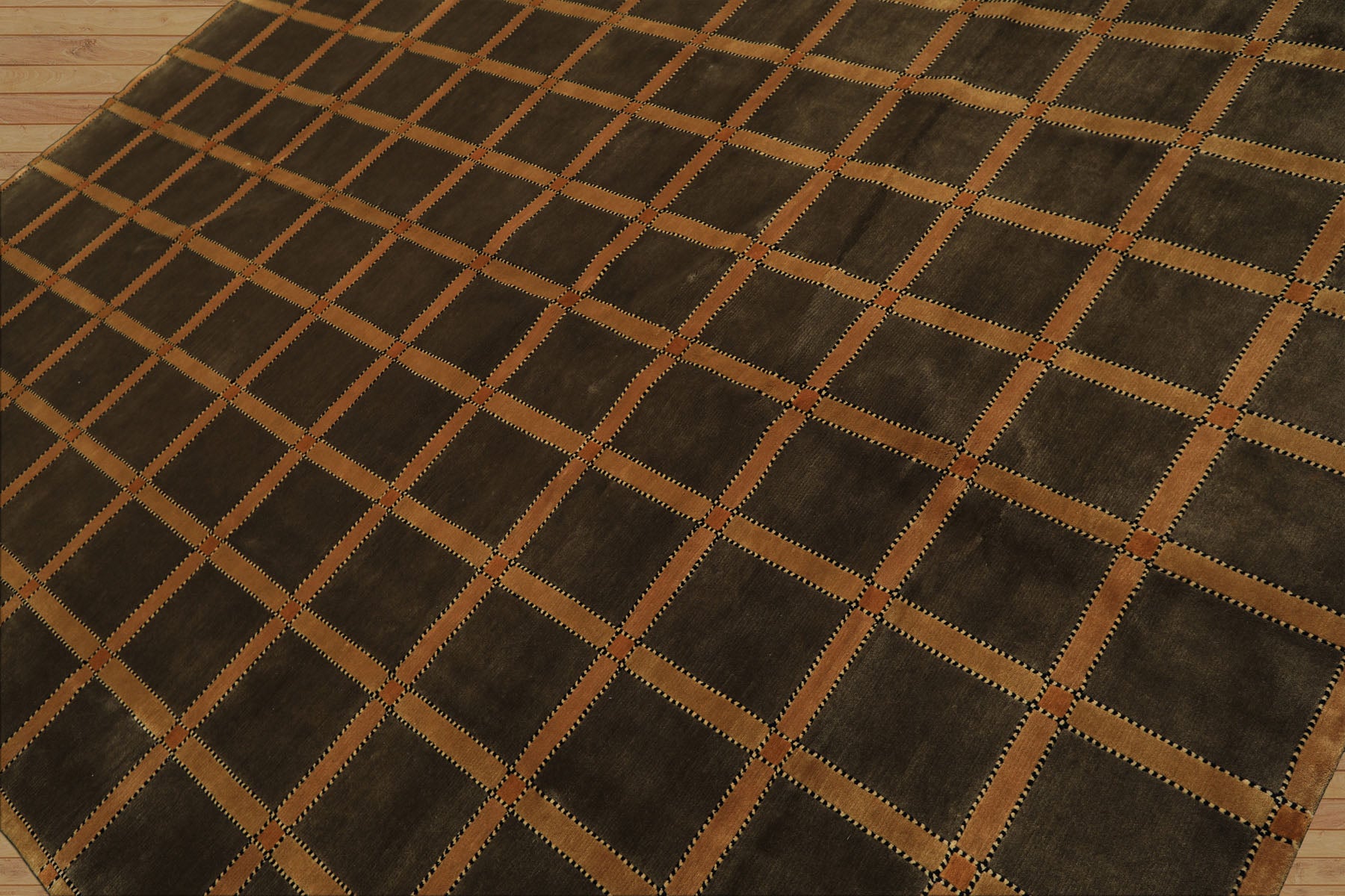 8x10 Mossy Green, Caramel, Tan Color Hand Knotted Tibetan Wool Transitional Oriental Rug