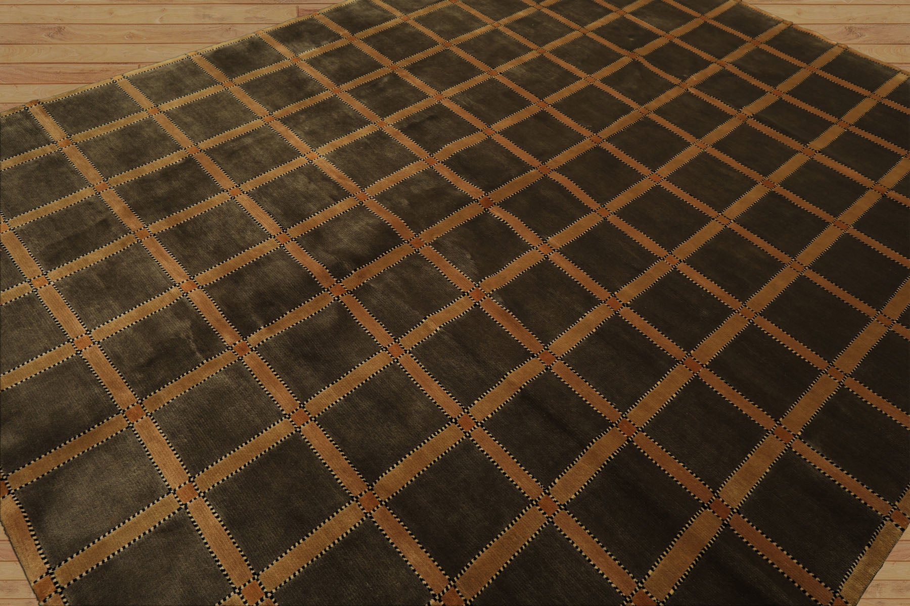 8x10 Mossy Green, Caramel, Tan Color Hand Knotted Tibetan Wool Transitional Oriental Rug