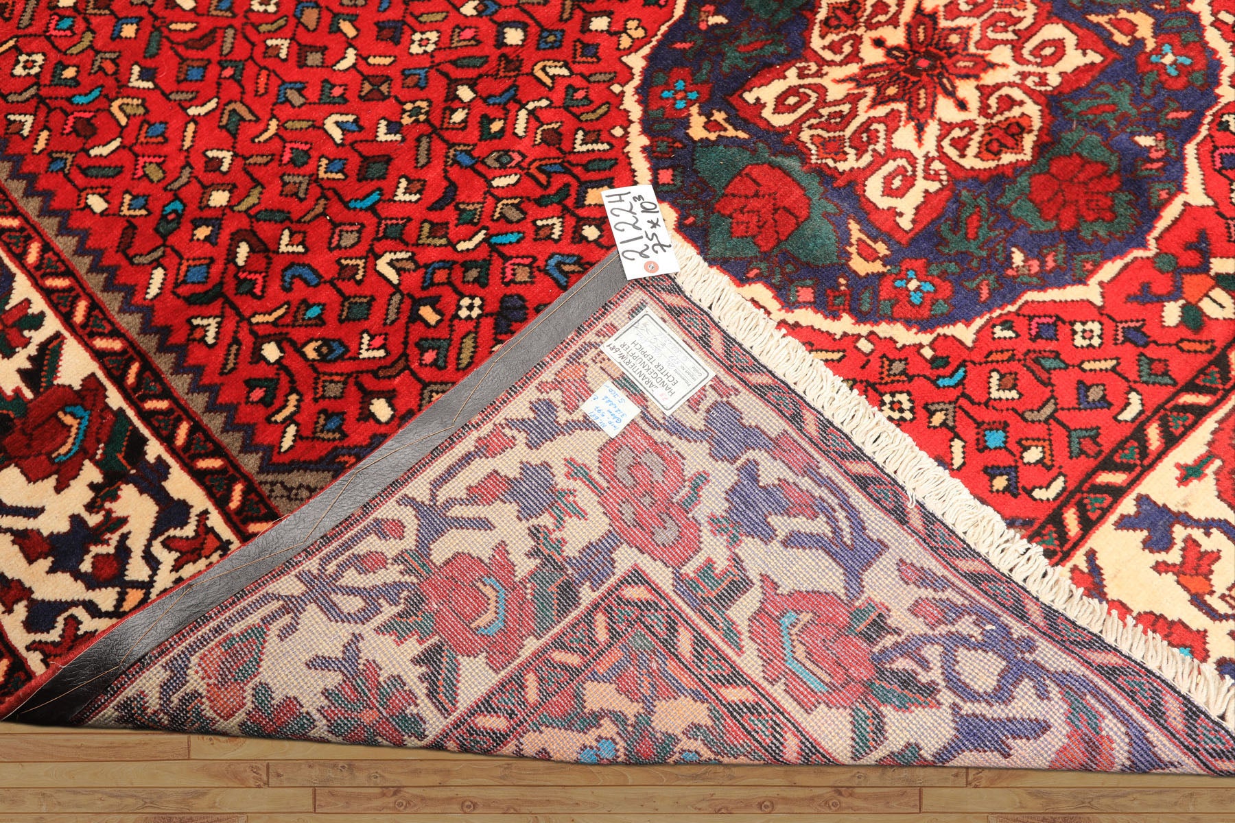 7x10 Red, Ivory, Blue Color Hand Knotted Ghom Wool Traditioal Oriental Rug