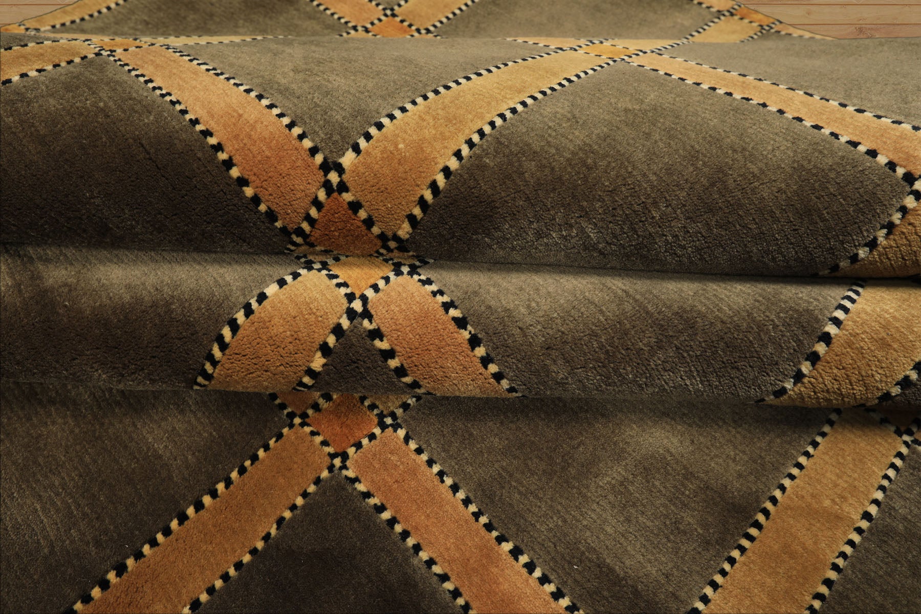 8x10 Mossy Green, Caramel, Tan Color Hand Knotted Tibetan Wool Transitional Oriental Rug