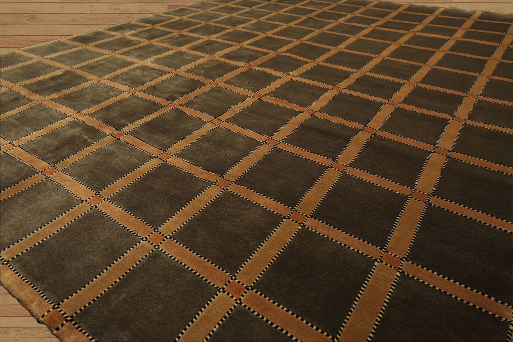 8x10 Mossy Green, Caramel, Tan Color Hand Knotted Tibetan Wool Transitional Oriental Rug