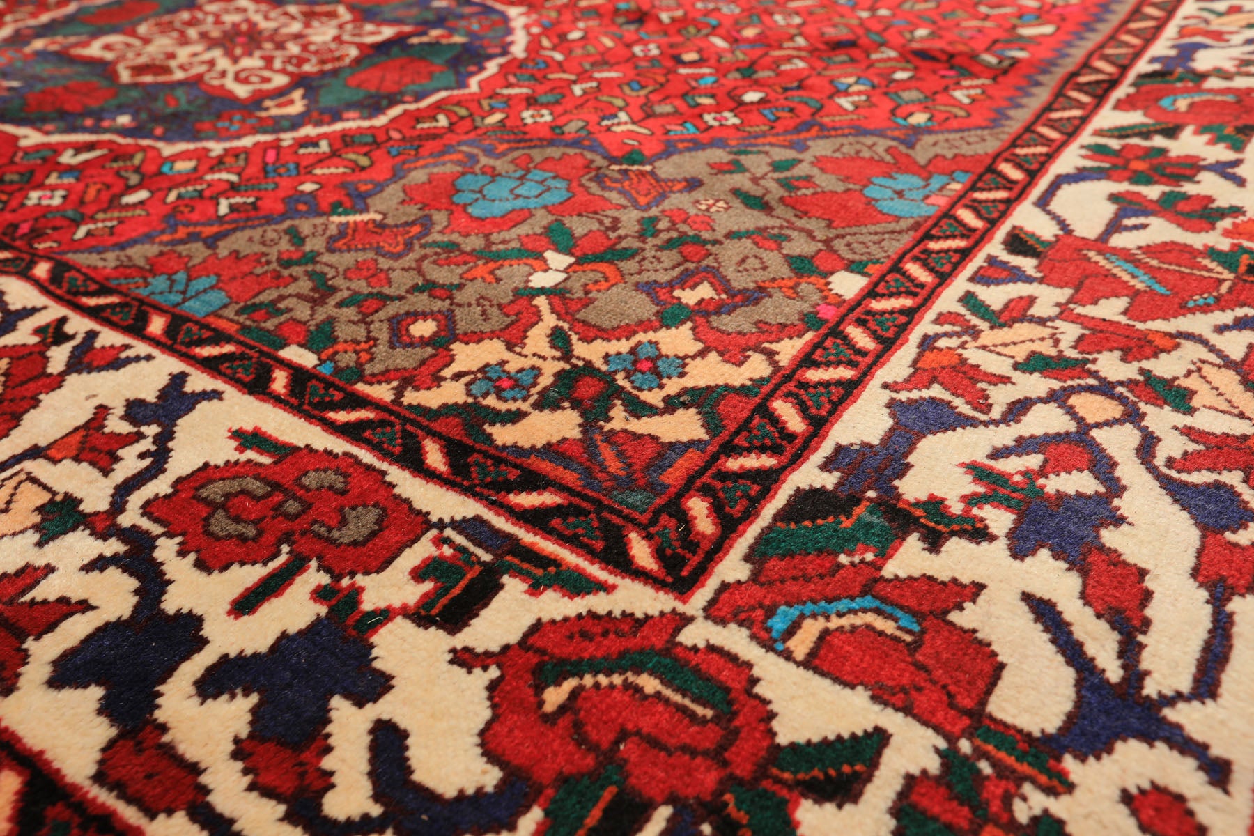 7x10 Red, Ivory, Blue Color Hand Knotted Ghom Wool Traditioal Oriental Rug