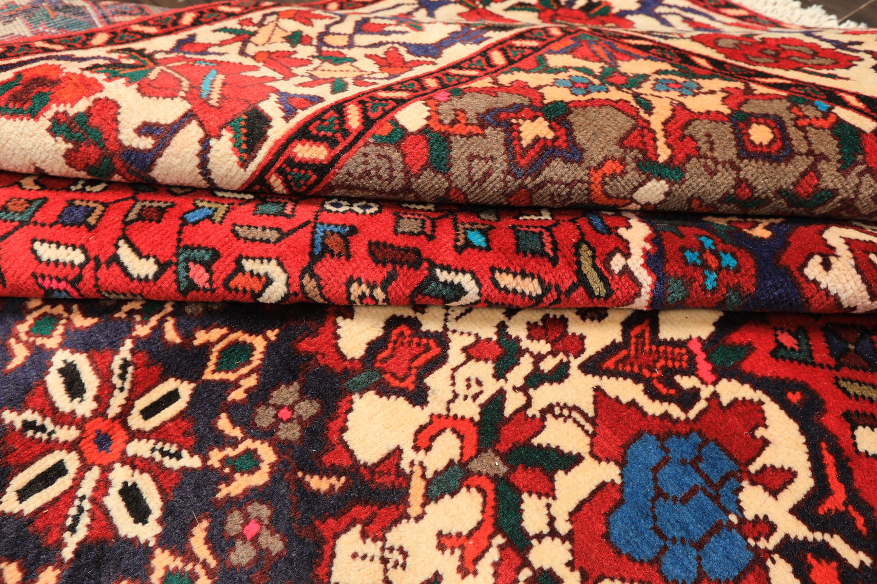 7x10 Red, Ivory, Blue Color Hand Knotted Ghom Wool Traditioal Oriental Rug