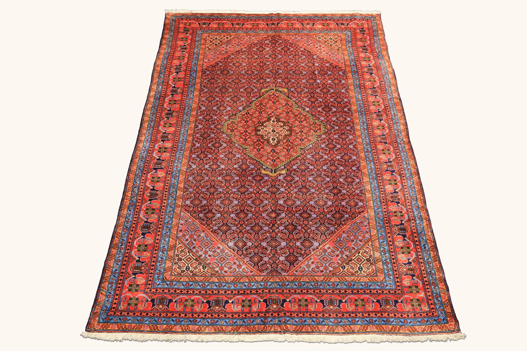 6x9 Navy, Orange, Blue Color Hand Knotted Meshkin? Wool Traditional Oriental Rug