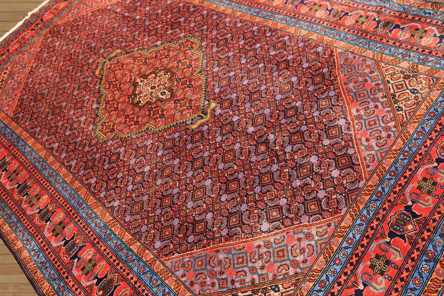 6x9 Navy, Orange, Blue Color Hand Knotted Meshkin? Wool Traditional Oriental Rug
